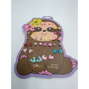 NWT OH Hello 20 Pairs Of‎ Earrings On An Adorable Sloth Card